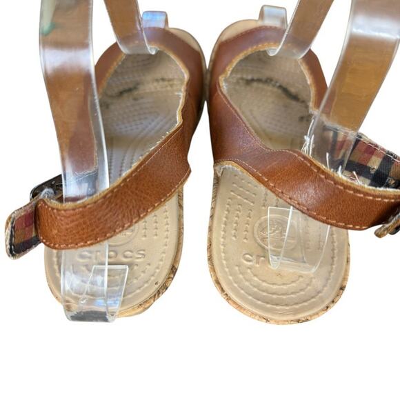 Crocs A-Leigh Leather Brown Cork Wedge Slingback Open Toe Sandals Shoes sz 7 - Picture 10 of 16